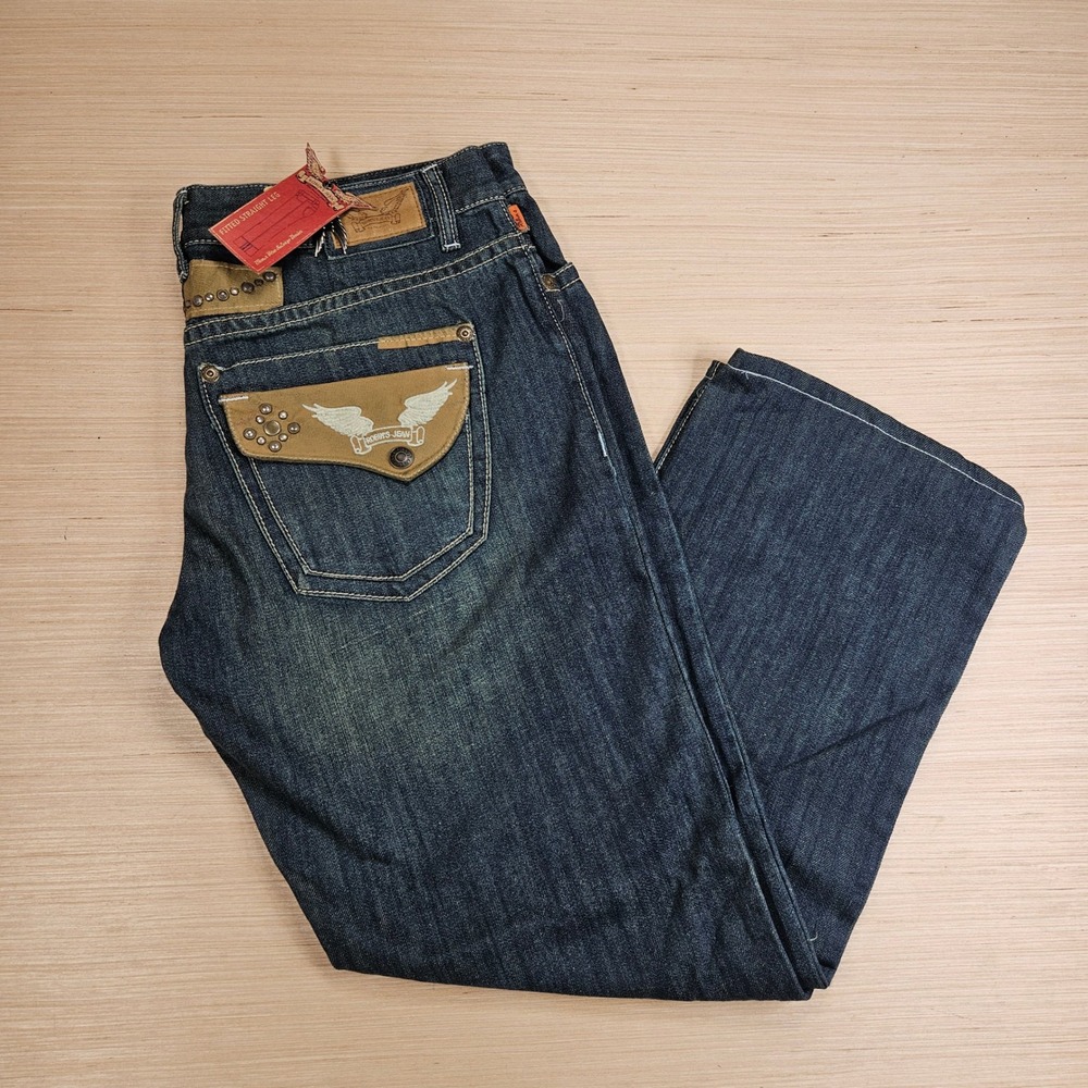 Robin's Jean Fitted Straight Jeans Men 38x30 Fit 36x30 Studded Wing BSD5167 NEW
